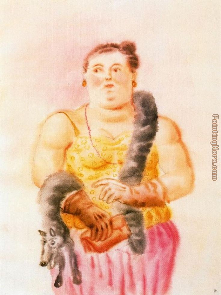 Mujer con zorro painting - Fernando Botero Mujer con zorro art painting